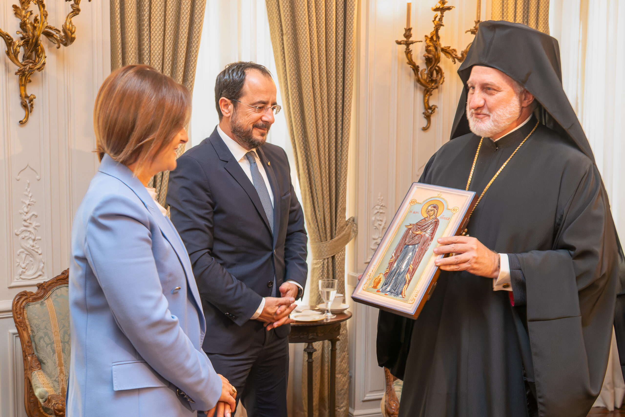 Archbishop Elpidophoros Welcomes President of Cyprus Nikos Christodoulides