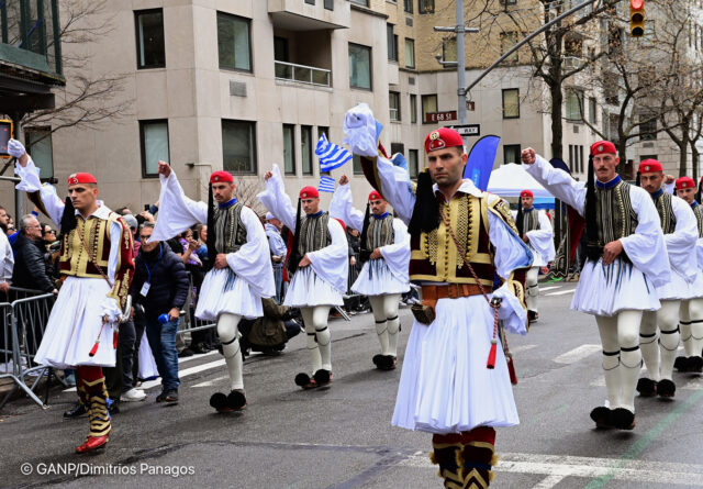 His Eminence Archbishop Elpidophoros, Parade Chairman Philip Christopher with Grand Marshalls Cyprus Minister Alexis Vafiades and George Karkaftis, Greek Dignitaries, Members of The Hellenic Parliament, Hierarchs opened the 2024 Greek Parade up 5th Ave i